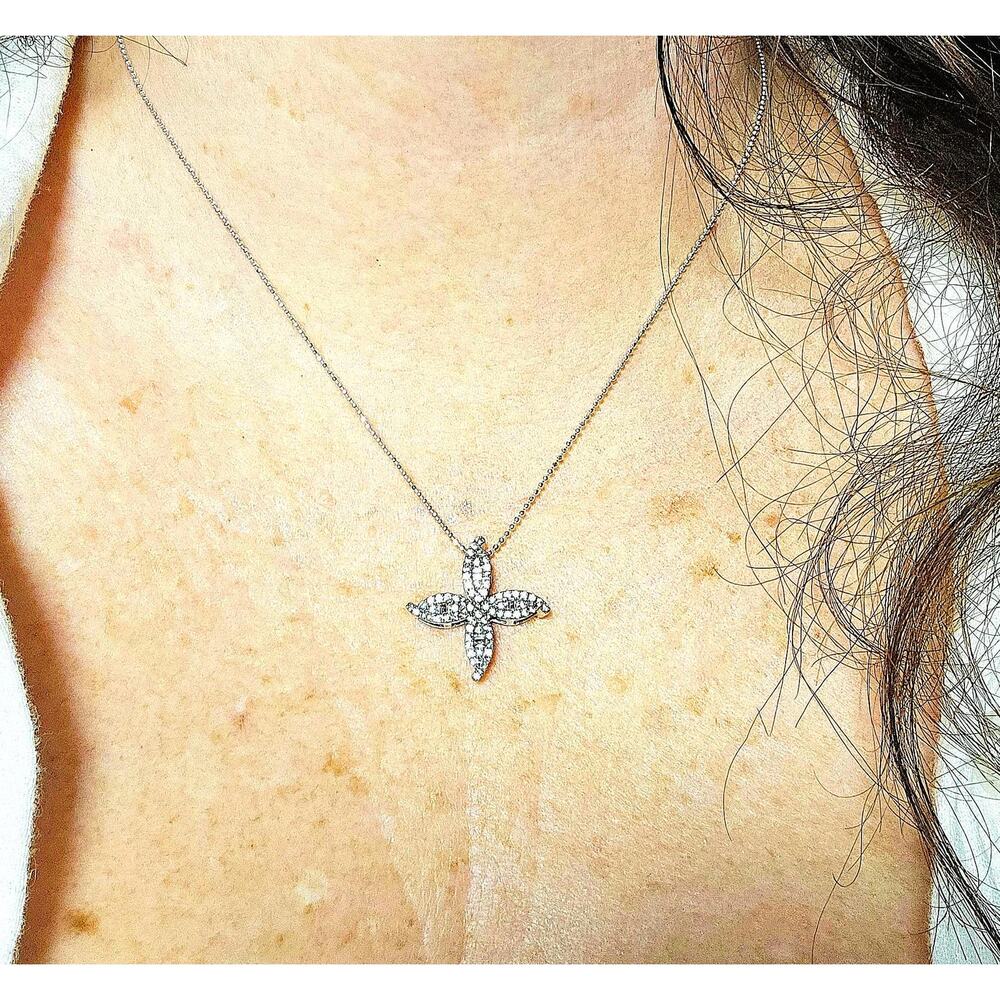Pinwheel Cross Design Necklace Pendant Pave CZ Adjustable Sterling Silver Chain